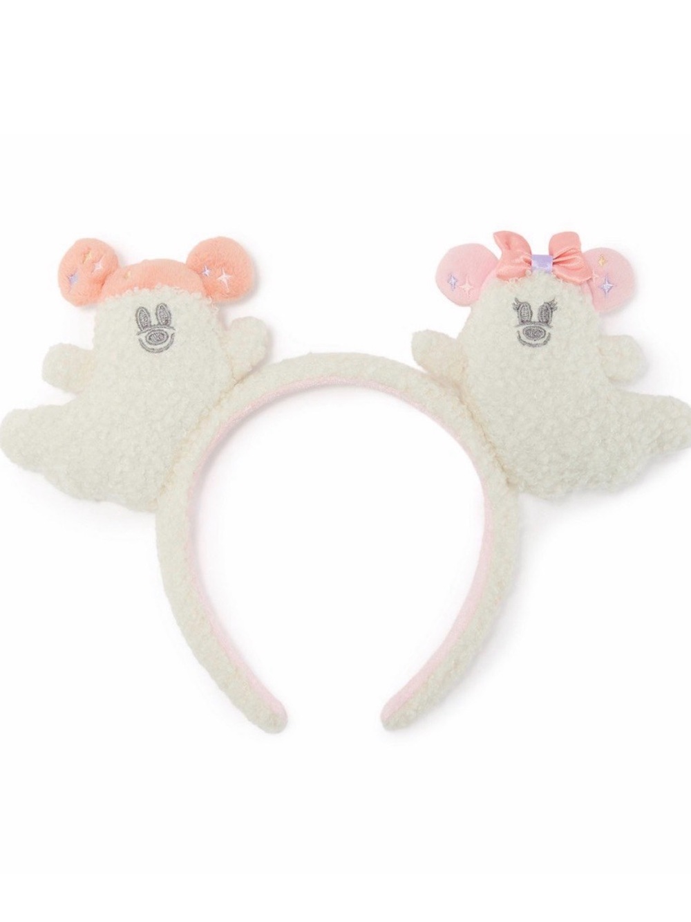 "Hey Boo" Minnie and Mickey Mouse Ghostie White & Pink Headband Ears